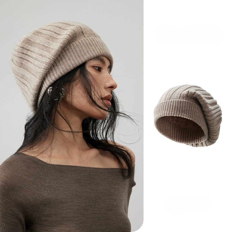 Wool Knit Hat — Elegant Striped Beret for Women | Multiple Colors OESLO