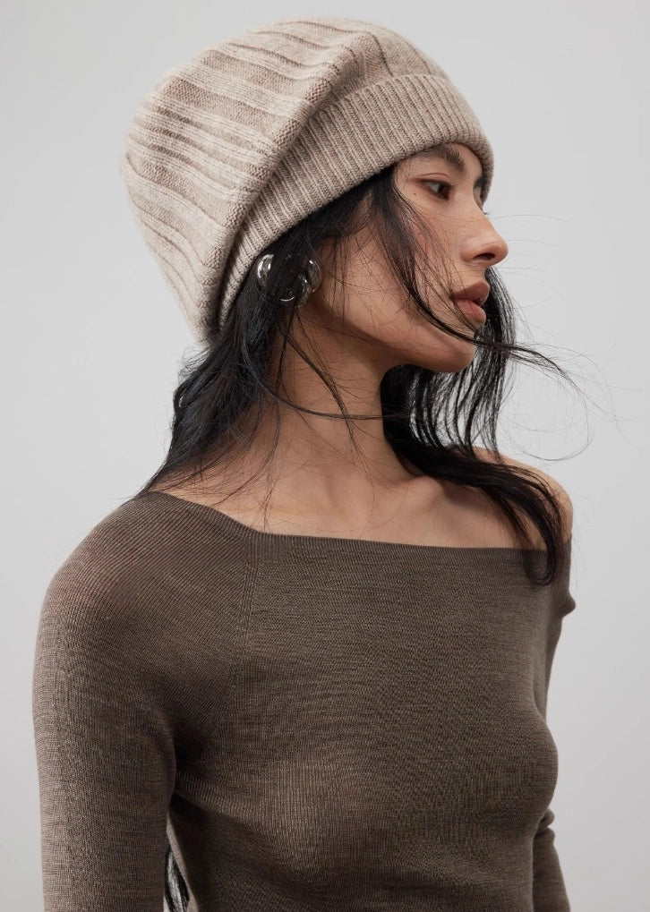 Wool Knit Hat — Elegant Striped Beret for Women | Multiple Colors OESLO
