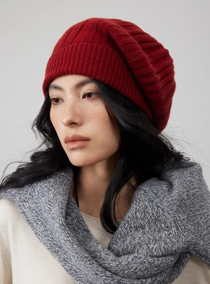 Wool Knit Hat — Elegant Striped Beret for Women | Multiple Colors OESLO