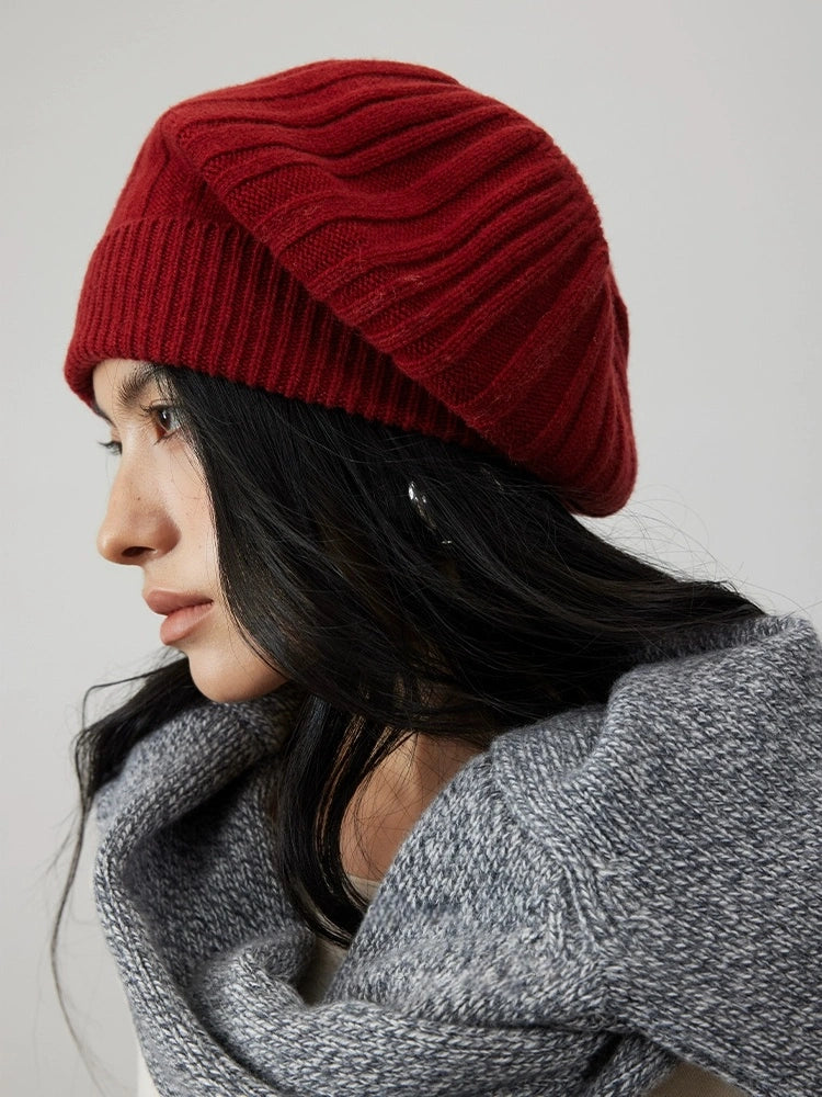 Wool Knit Hat — Elegant Striped Beret for Women | Multiple Colors OESLO