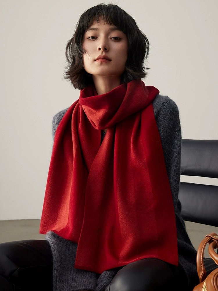 Merino Wool Scarf with Contrast Stripe – Sakura Pink & Cherry Red - OESLO