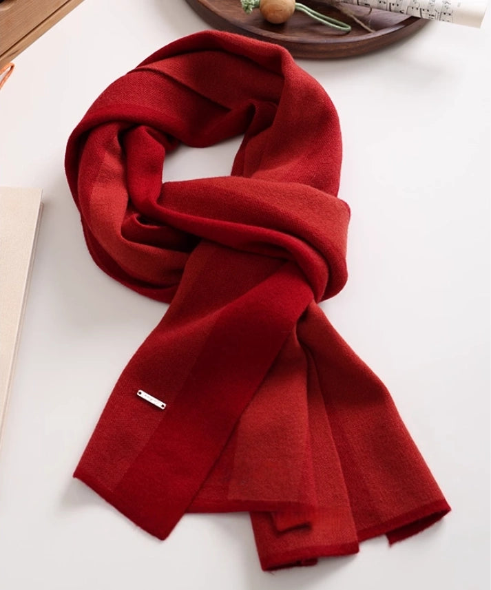 Merino Wool Scarf with Contrast Stripe – Sakura Pink & Cherry Red - OESLO