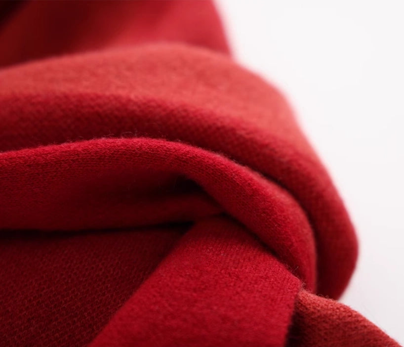 Merino Wool Scarf with Contrast Stripe – Sakura Pink & Cherry Red - OESLO