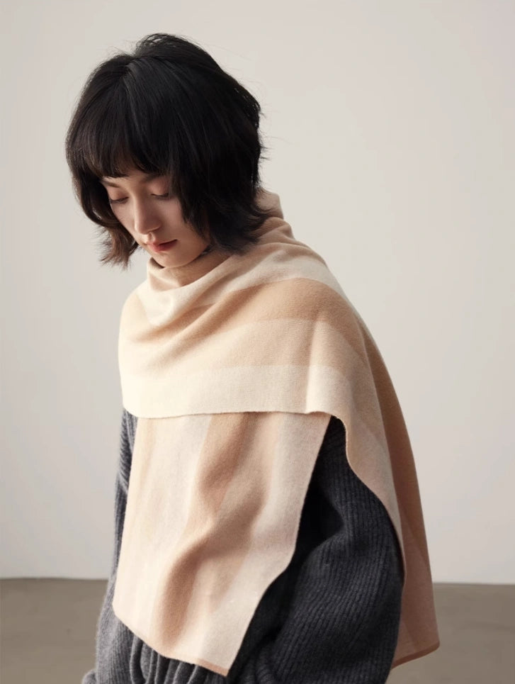 Merino Wool Scarf with Contrast Stripe – Sakura Pink & Cherry Red - OESLO