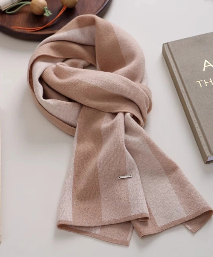Merino Wool Scarf with Contrast Stripe – Sakura Pink & Cherry Red - OESLO