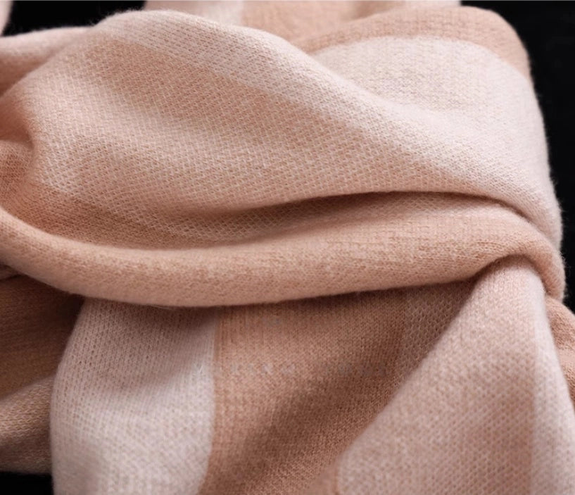 Merino Wool Scarf with Contrast Stripe – Sakura Pink & Cherry Red - OESLO