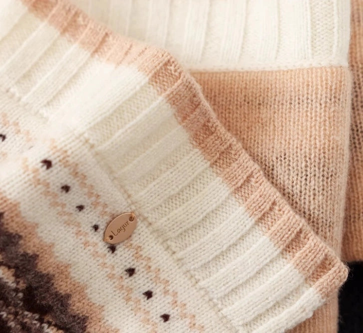 100% Wool Knit Scarf for Women – Oatmeal Beige Accordion Texture Winter Scarf