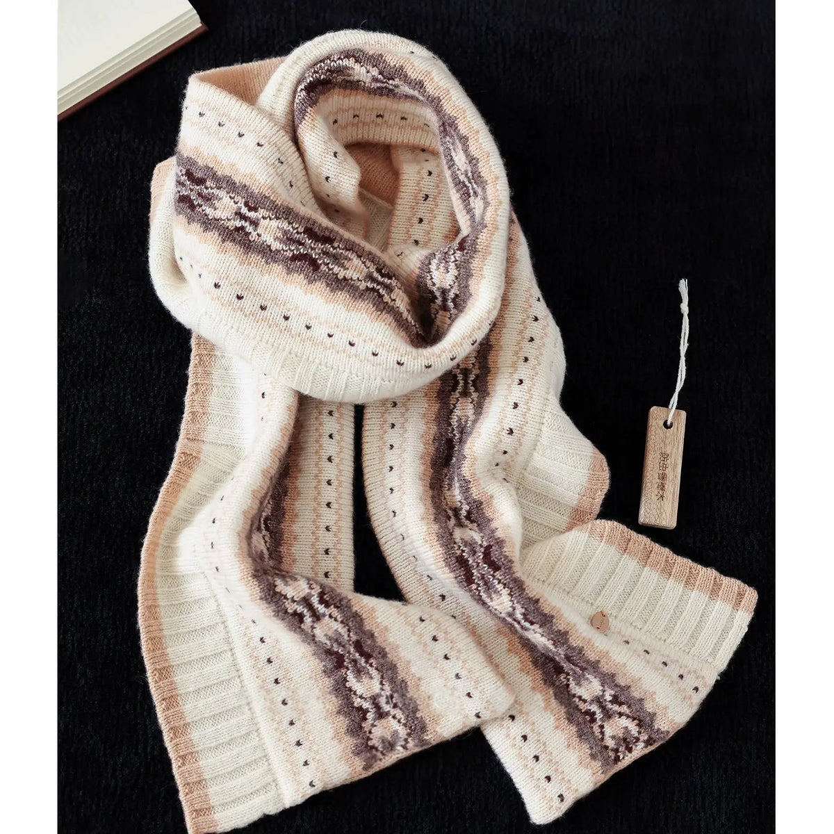 100% Wool Knit Scarf for Women – Oatmeal Beige Accordion Texture Winter Scarf - OESLO