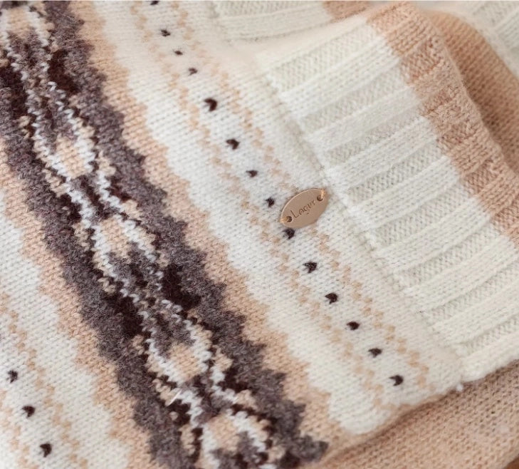 100% Wool Knit Scarf for Women – Oatmeal Beige Accordion Texture Winter Scarf - OESLO
