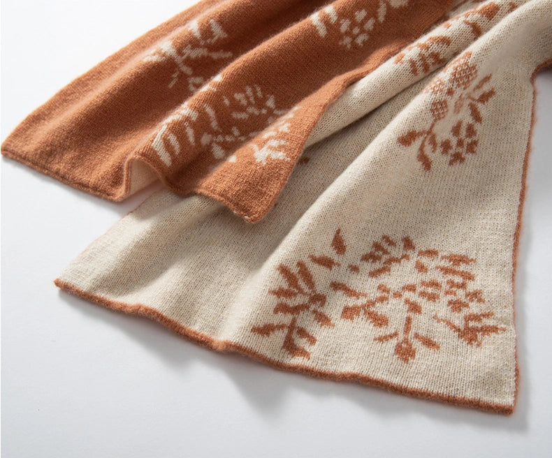 Reversible Cashmere Scarf - with Floral Jacquard Pattern | Multiple Colors OESLO