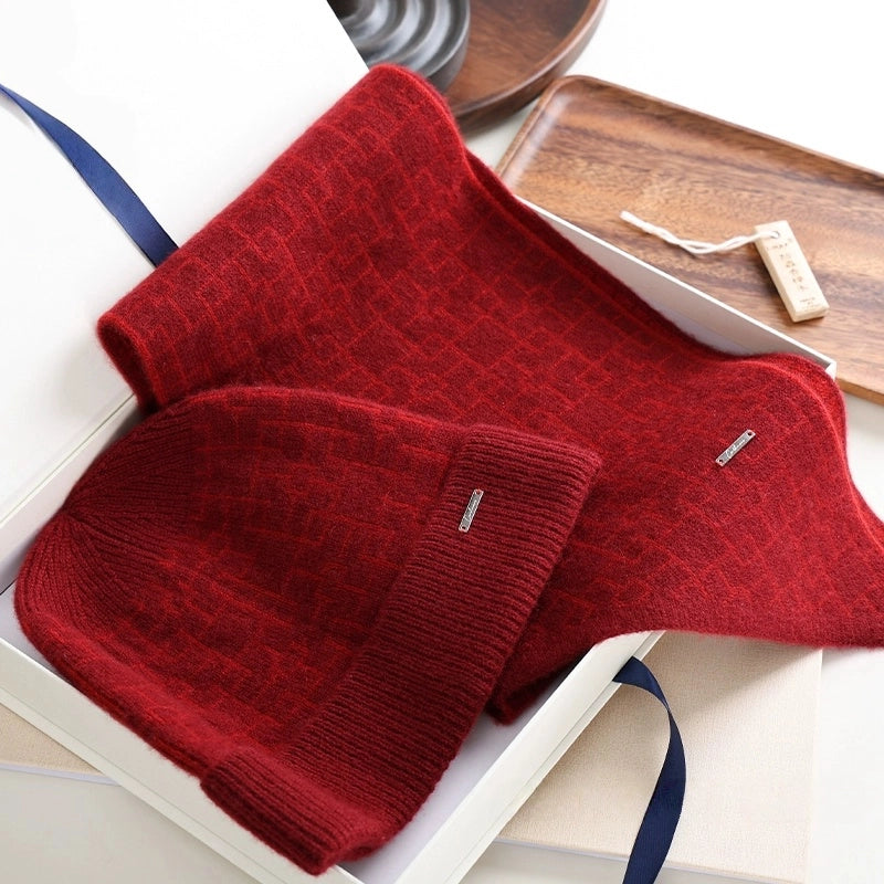 Red Cashmere Scarf and Hat Set - OESLO