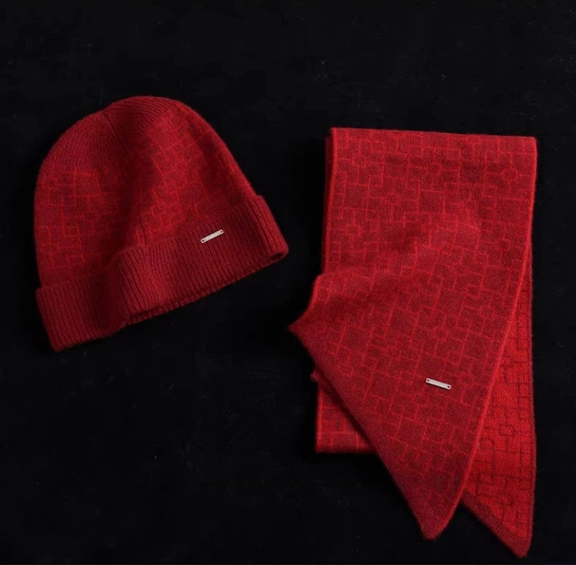 Red Cashmere Scarf and Hat Set - OESLO