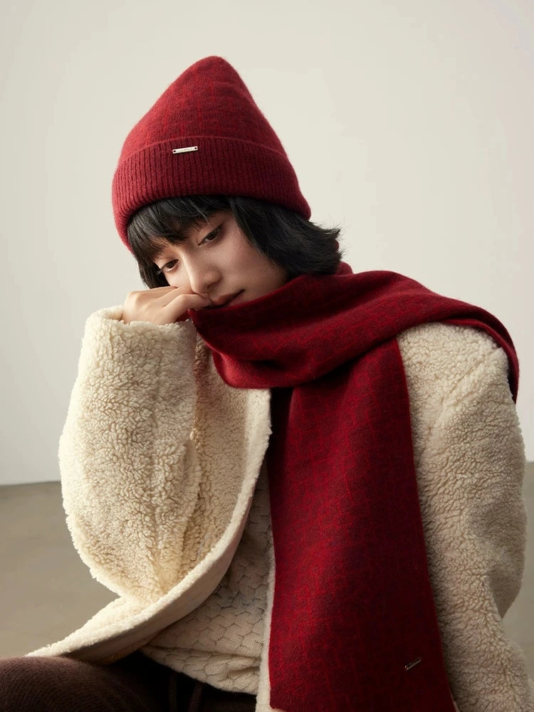 Red Cashmere Scarf and Hat Set - OESLO