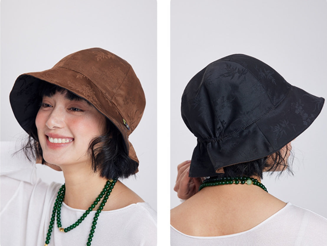 Silk Bucket Hat – Elegant Xiangyunsha Fabric, Dual-Wear Design - OESLO