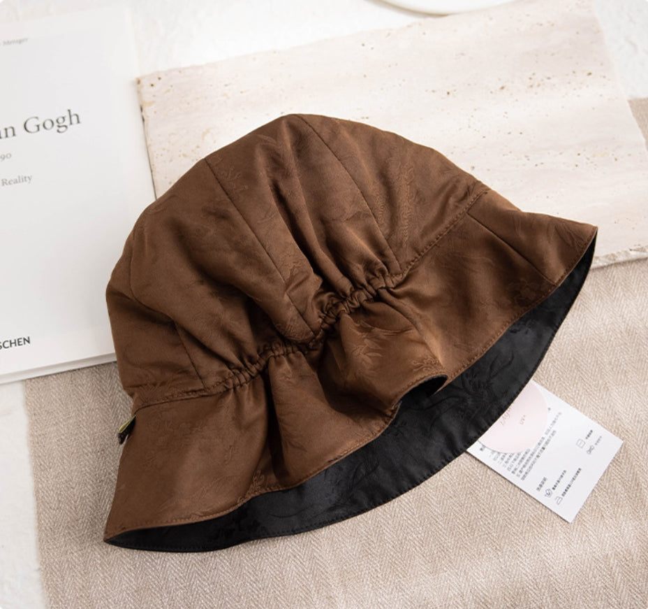 Silk Bucket Hat – Elegant Xiangyunsha Fabric, Dual-Wear Design - OESLO
