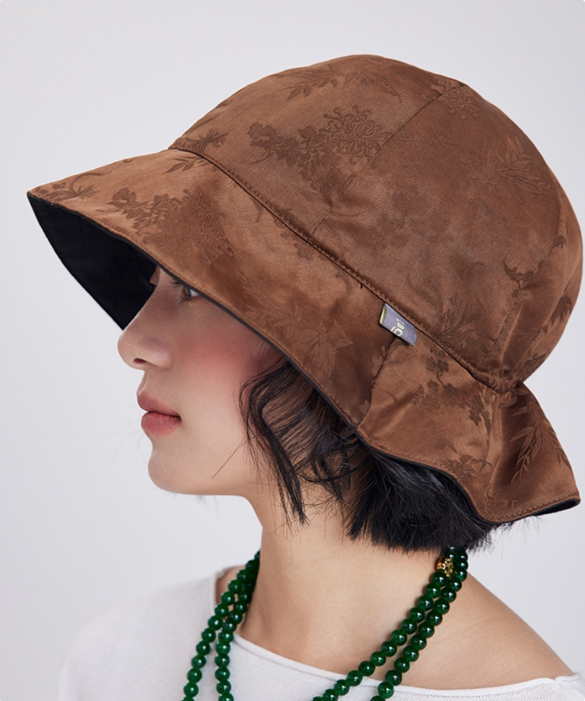Silk Bucket Hat – Elegant Xiangyunsha Fabric, Dual-Wear Design - OESLO