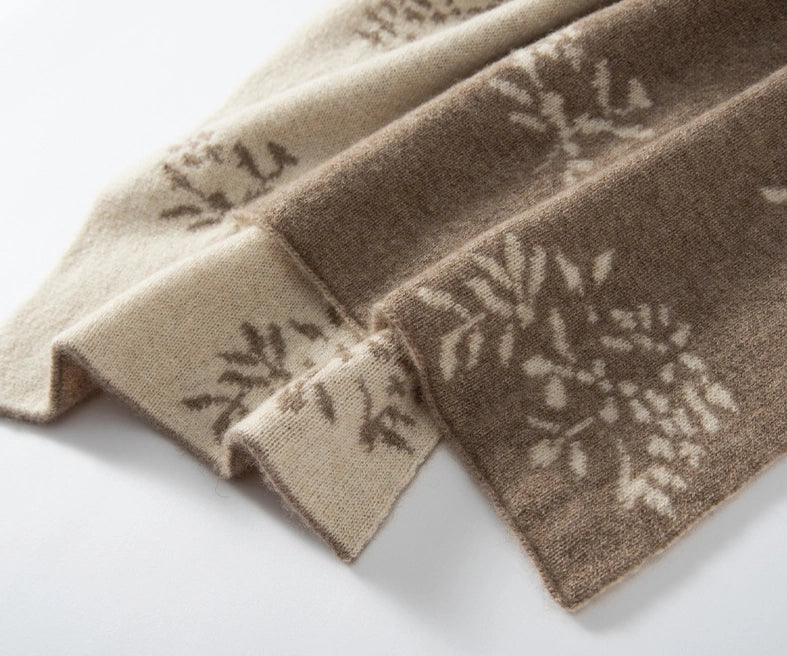 Reversible Cashmere Scarf - with Floral Jacquard Pattern | Multiple Colors OESLO