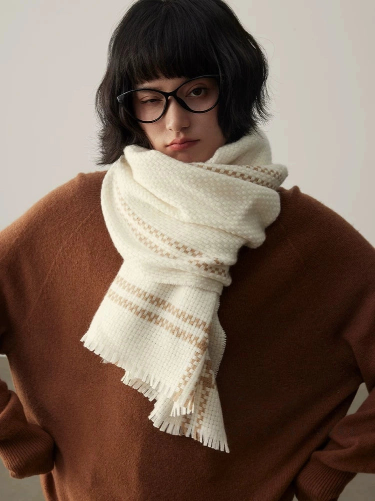 100% Cashmere Knit Scarf | Luxury Unisex, Creamy White- OESLO