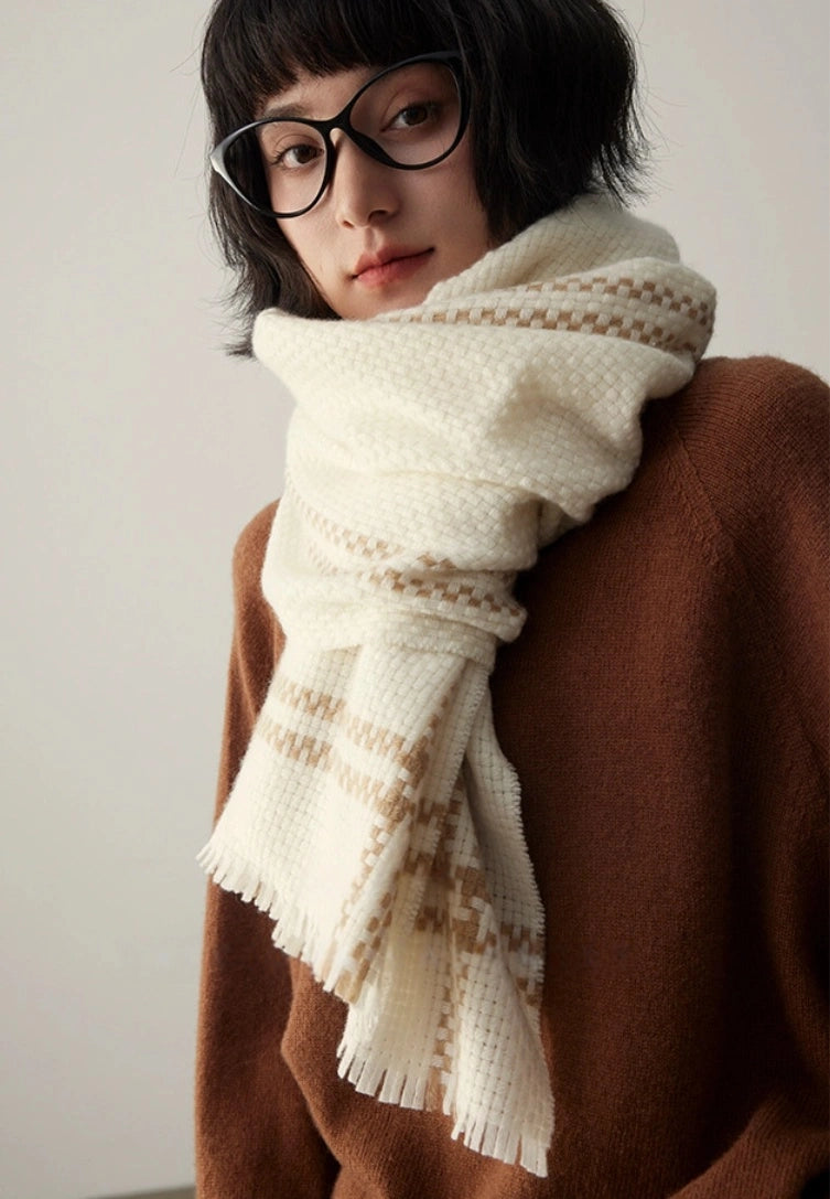 100% Cashmere Knit Scarf | Luxury Unisex, Creamy White - OESLO