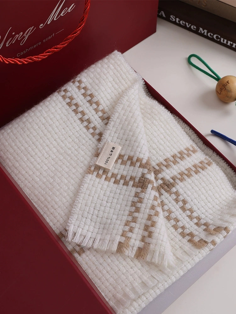 100% Cashmere Knit Scarf | Luxury Unisex, Creamy White - OESLO