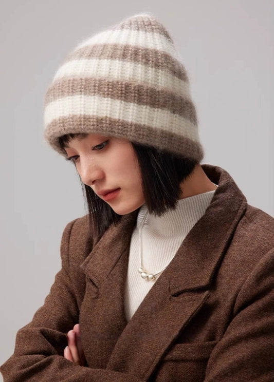 Unisex Striped Cashmere Knit Beanie Hat for Winter | Multiple Colors
