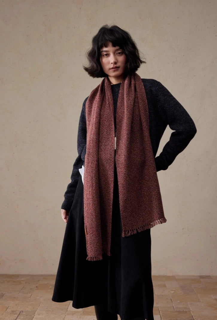 100% Cashmere Scarf – Vintage Texture | Moss Green & Rosewood Red - OESLO