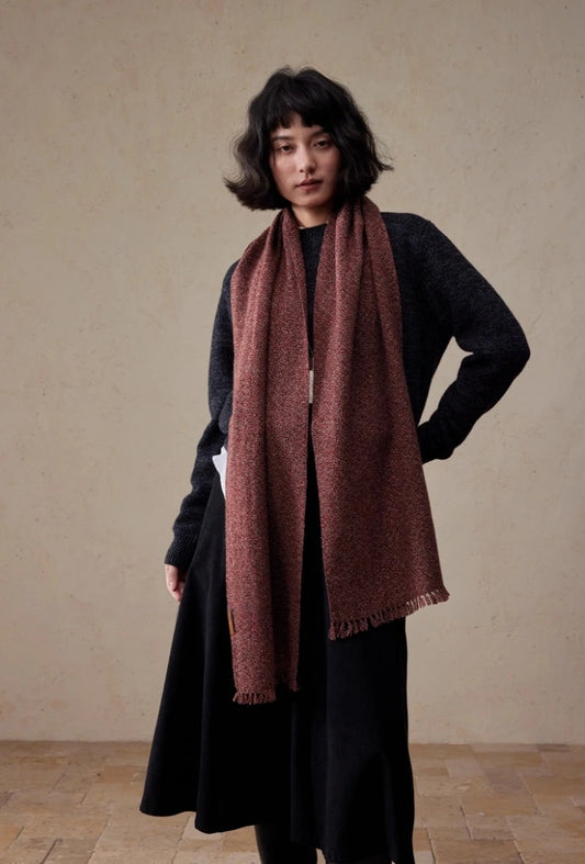 100% Cashmere Scarf – Vintage Texture | Moss Green & Rosewood Red