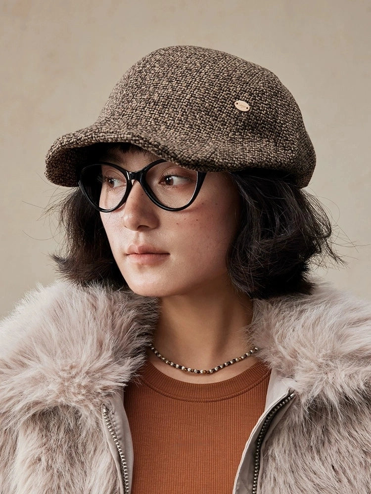 Brown Woven Beret Hat for Women OESLO