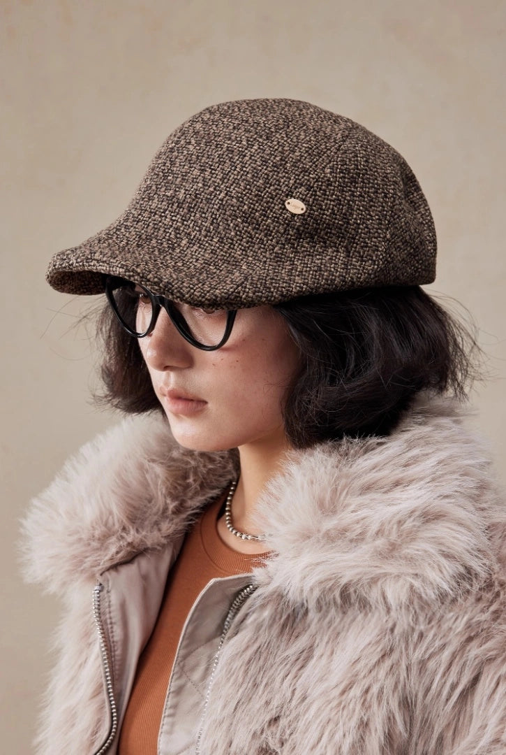 Brown Woven Beret Hat for Women OESLO