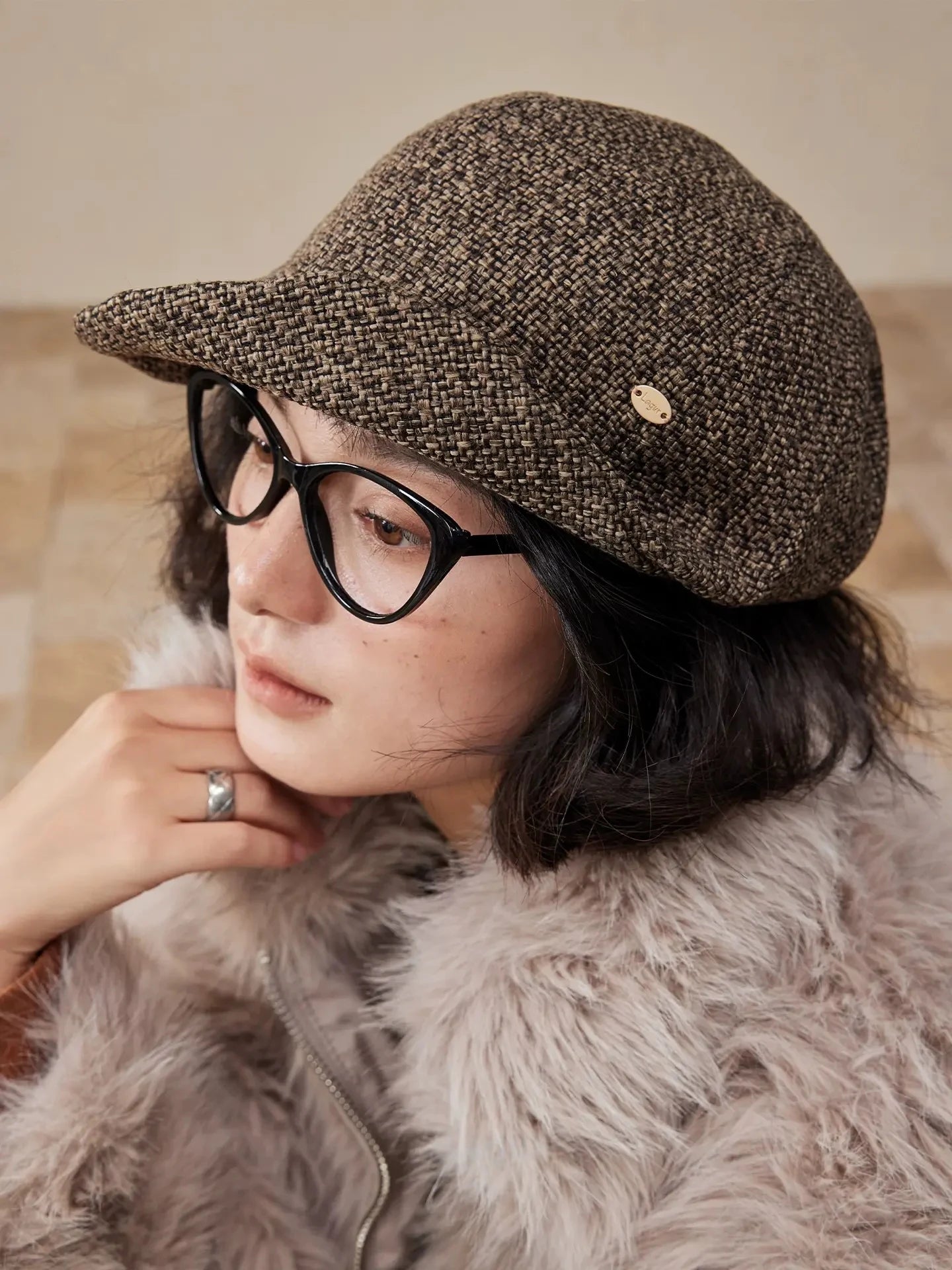 Brown Woven Beret Hat for Women