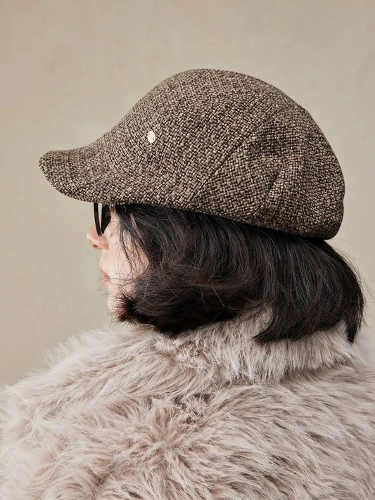 Brown Woven Beret Hat for Women