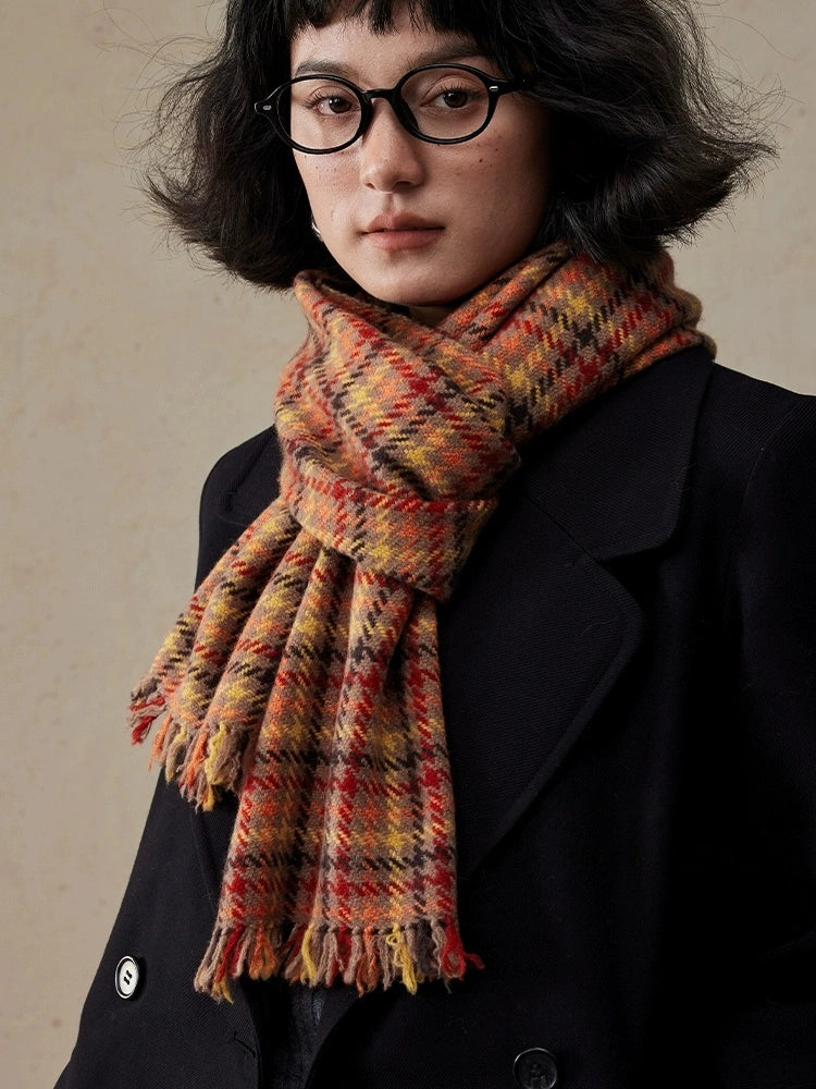Vintage Reddish-Brown Plaid Cashmere Scarf OESLO
