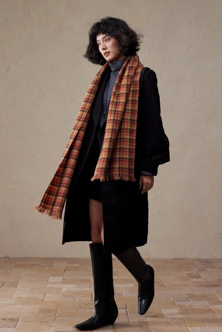 Vintage Reddish-Brown Plaid Cashmere Scarf OESLO