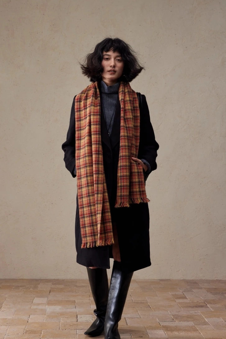 Vintage Reddish-Brown Plaid Cashmere Scarf OESLO