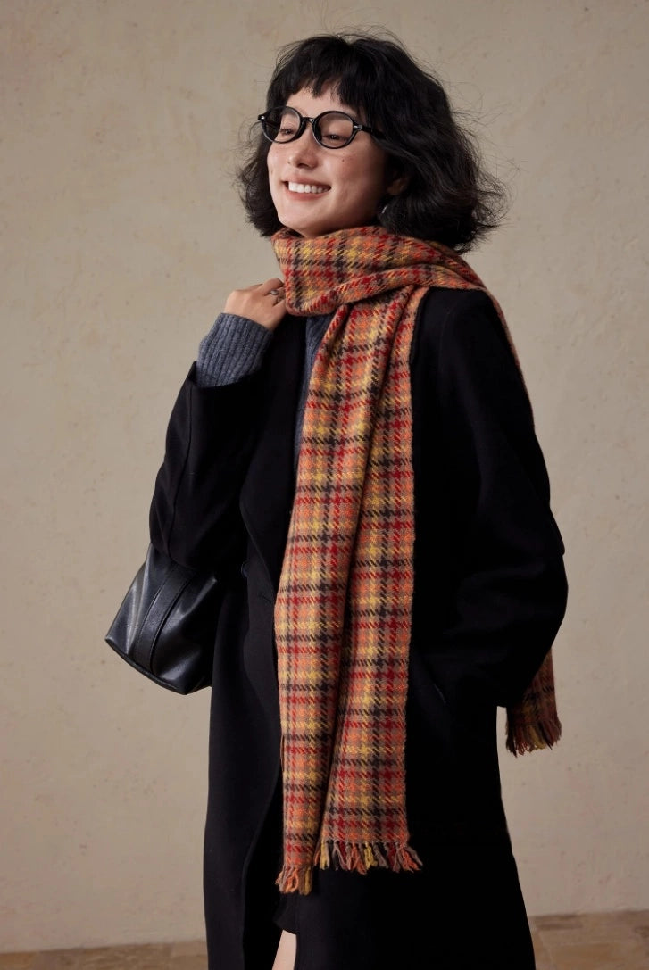 Vintage Reddish-Brown Plaid Cashmere Scarf OESLO