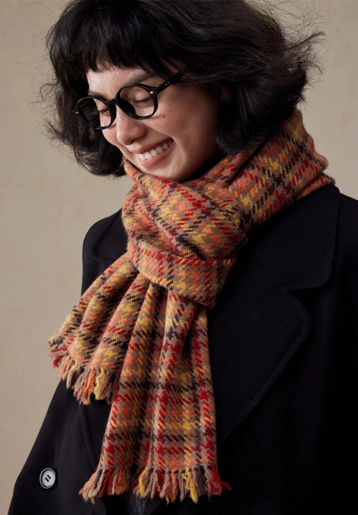 Vintage Reddish-Brown Plaid Cashmere Scarf OESLO