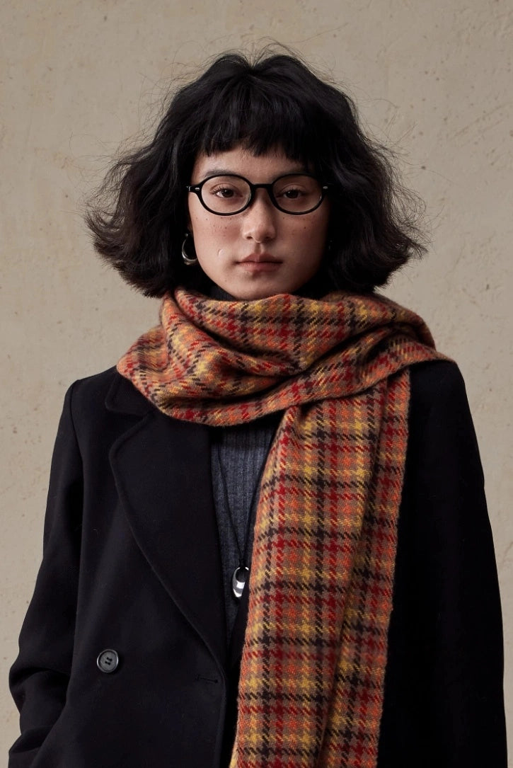 Vintage Reddish-Brown Plaid Cashmere Scarf OESLO