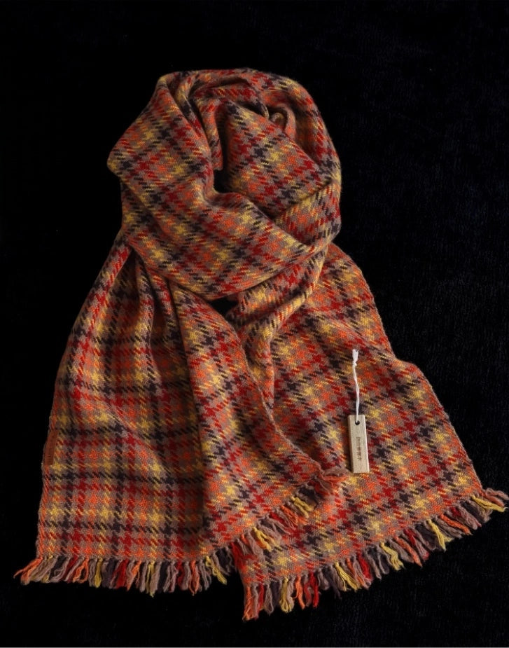 Vintage Reddish-Brown Plaid Cashmere Scarf OESLO