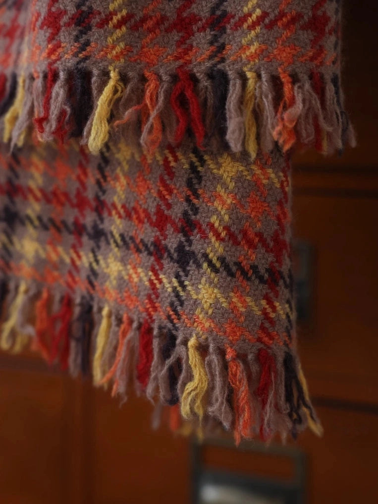 Vintage Reddish-Brown Plaid Cashmere Scarf