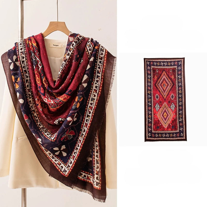 Water-Soluble Wool Vintage Print Scarf – Large Wrap Design - OESLO
