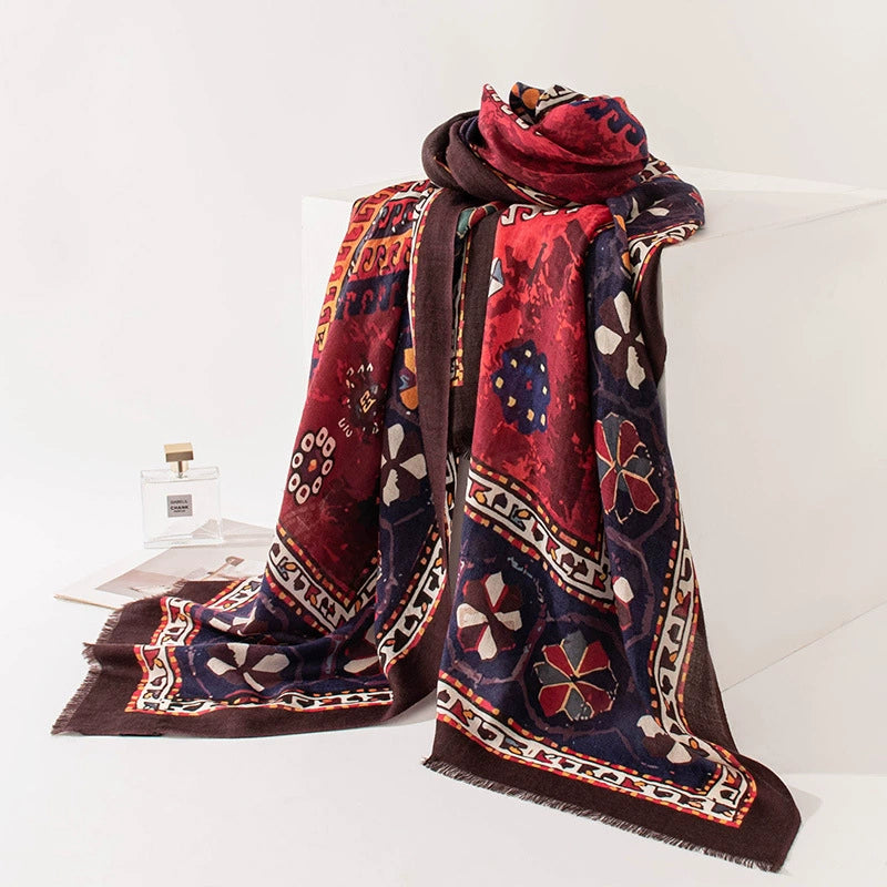 Water-Soluble Wool Vintage Print Scarf – Large Wrap Design - OESLO