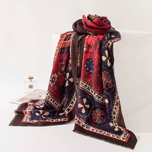 Water-Soluble Wool Vintage Print Scarf – Large Wrap Design