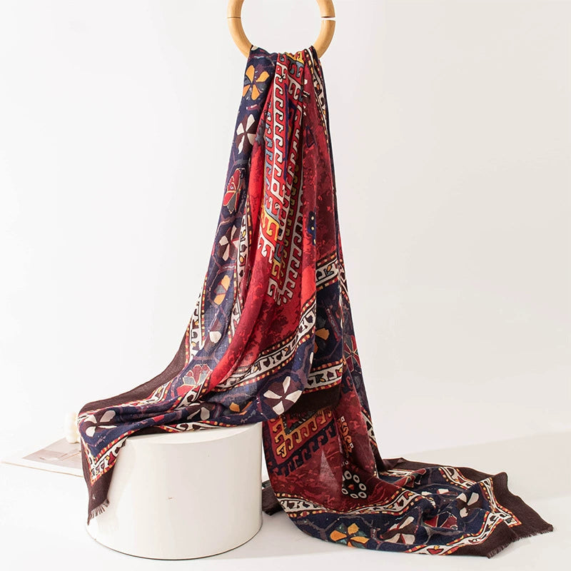 Water-Soluble Wool Vintage Print Scarf – Large Wrap Design - OESLO