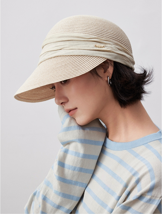 Wide Brim Sun Hat – With Pleated Decorative Band - AOA Fashion Accessories