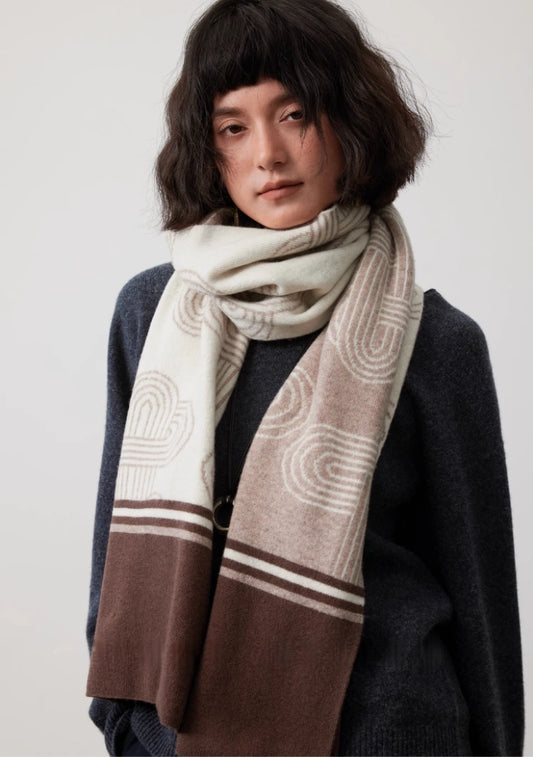 100% Wool Scarf with Chain Pattern — Oatmeal Coffee Elegance - OESLO