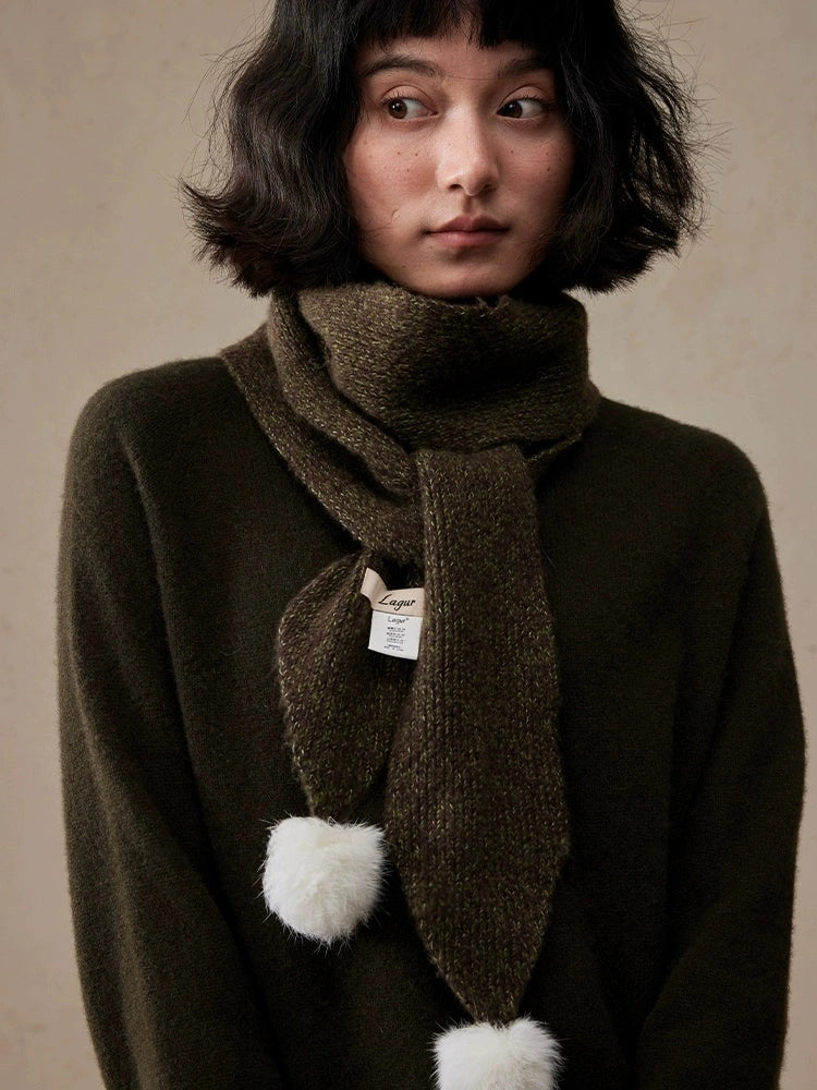 Women's Skinny Knit Scarf with Pom-Pom Design | Multiple Colors - OESLO