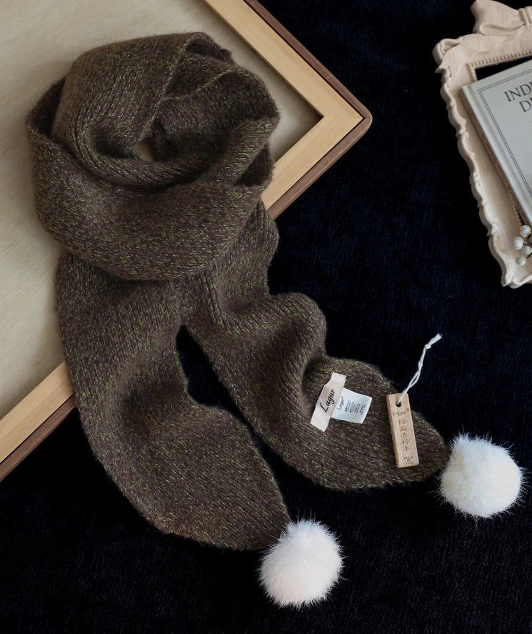 Women's Skinny Knit Scarf with Pom-Pom Design | Multiple Colors - OESLO