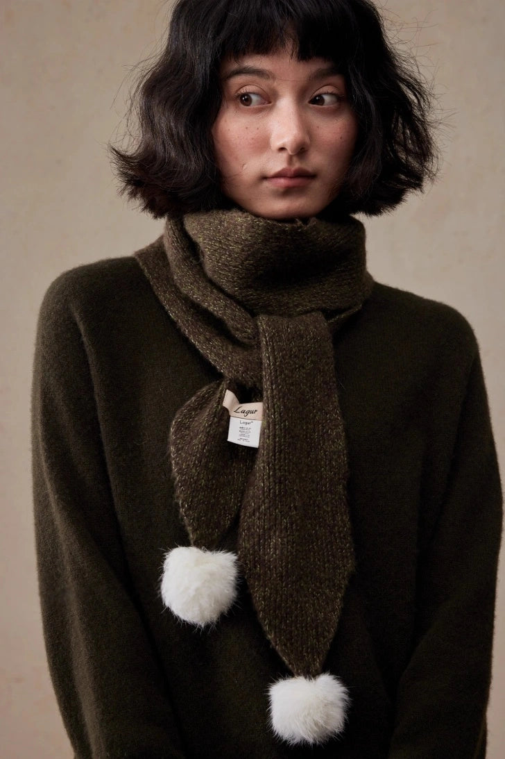 Women's Skinny Knit Scarf with Pom-Pom Design | Multiple Colors - OESLO