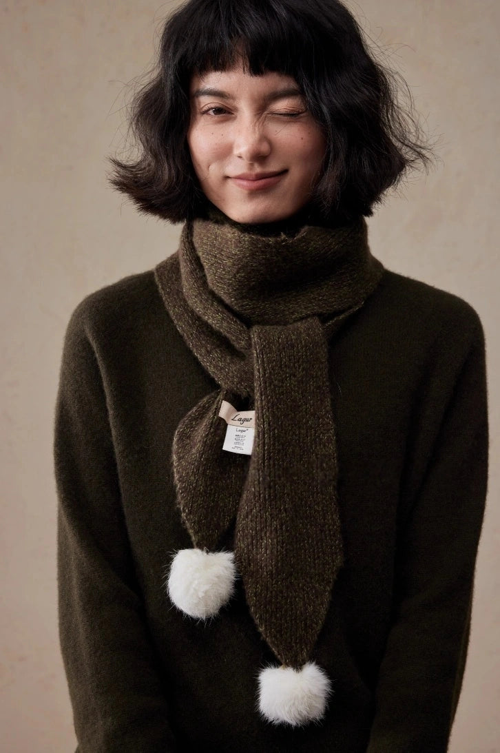Women's Skinny Knit Scarf with Pom-Pom Design | Multiple Colors - OESLO