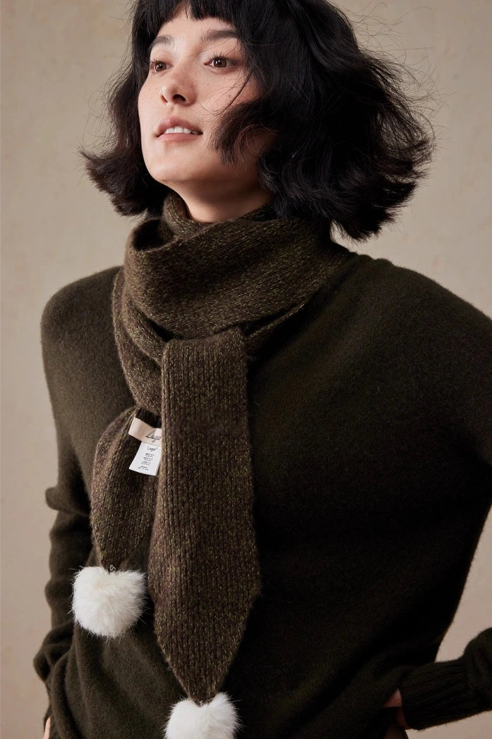 Women's Skinny Knit Scarf with Pom-Pom Design | Multiple Colors - OESLO